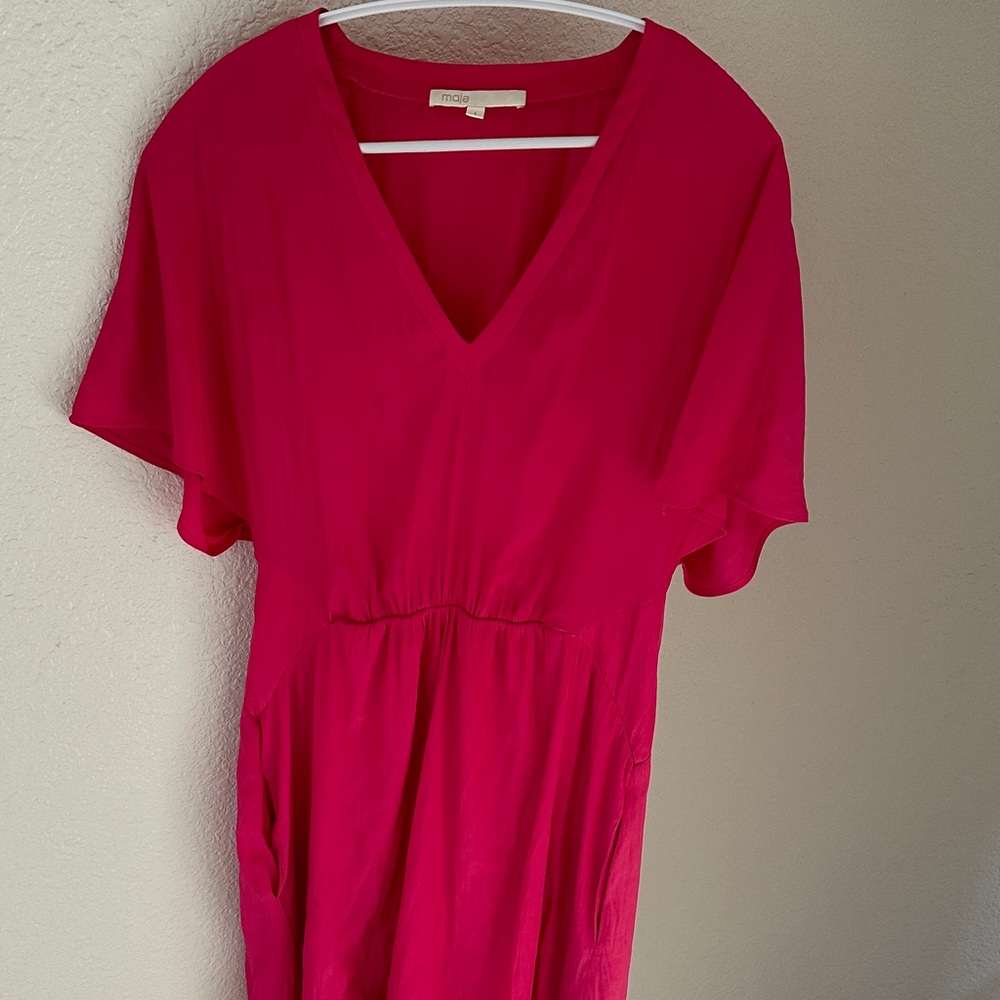 Maje Bright Pink V-Neck Dress（Size1）